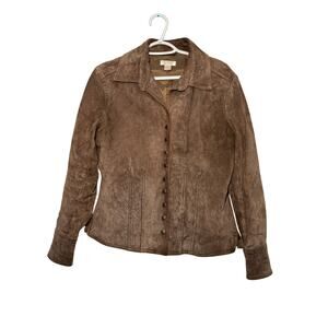 Christopher & Banks pig leather vintage brown button down jacket womens medium